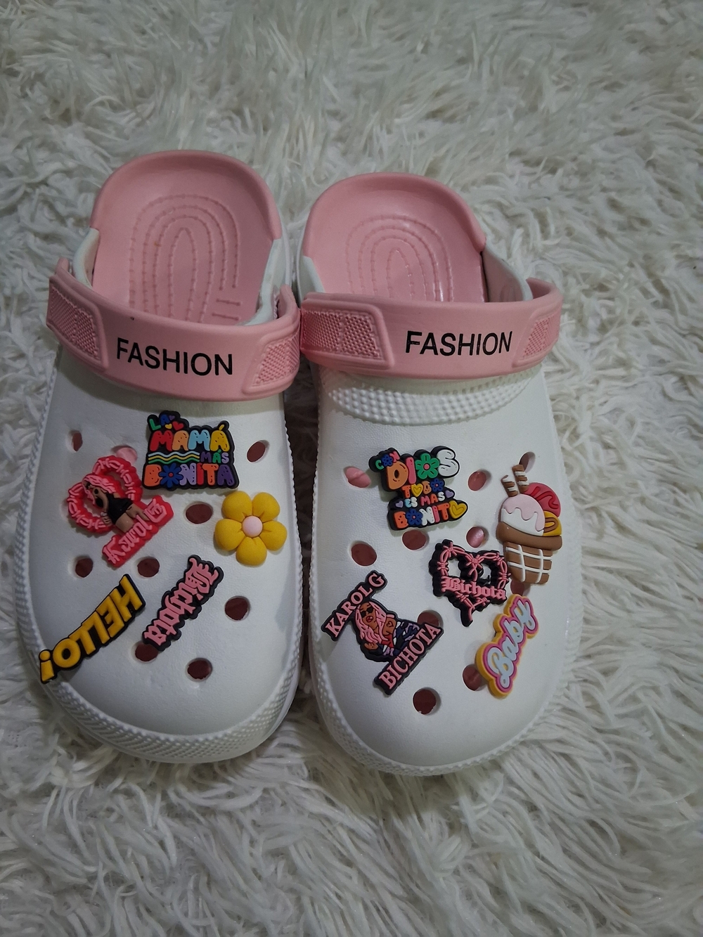 Fashion Kids Pink & White Slip-On Clogs with Adjustable Heel Strap